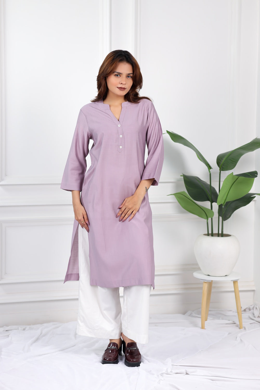 Mull-linen lilac long kurti