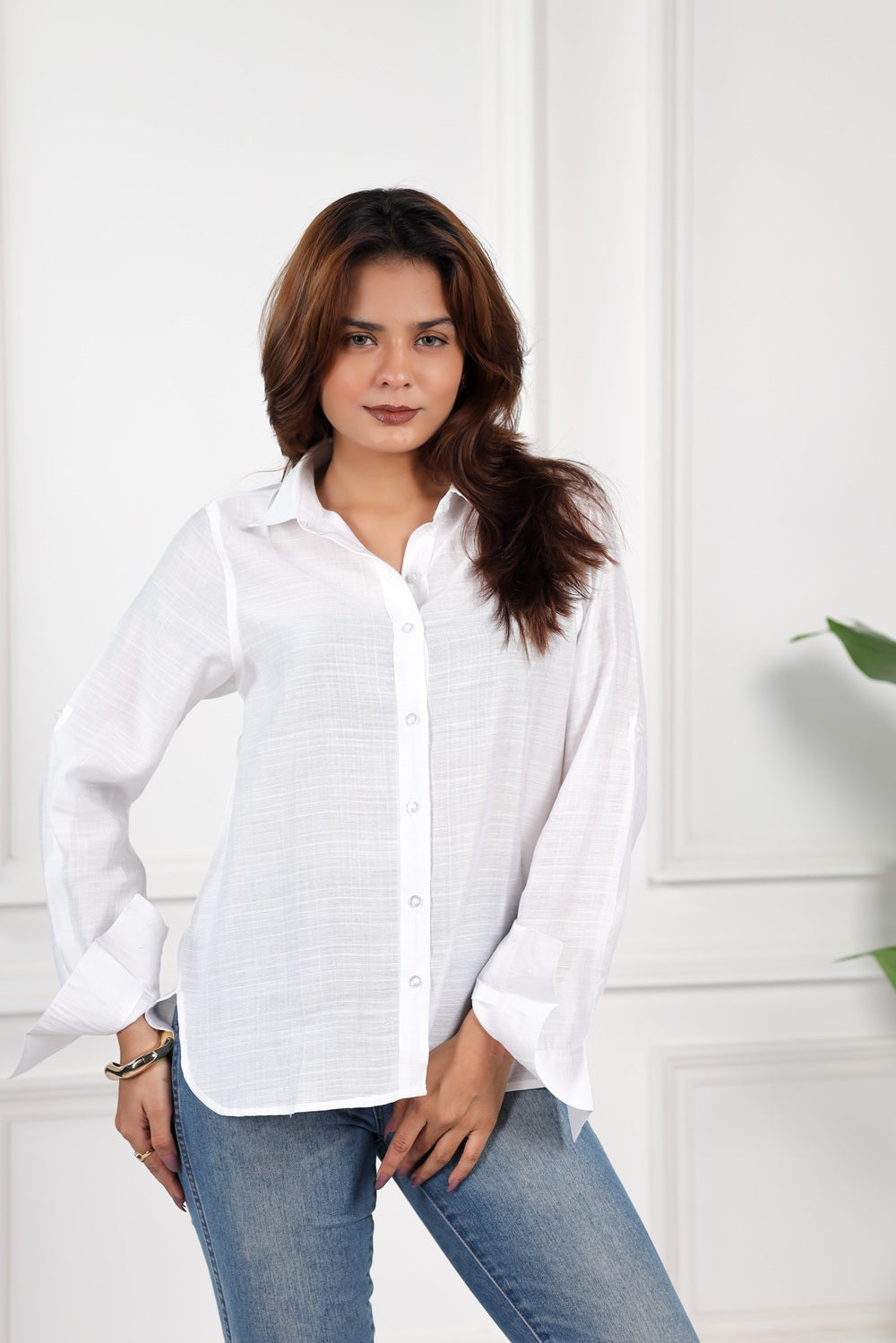 Mull-linen white full sleeve shirt