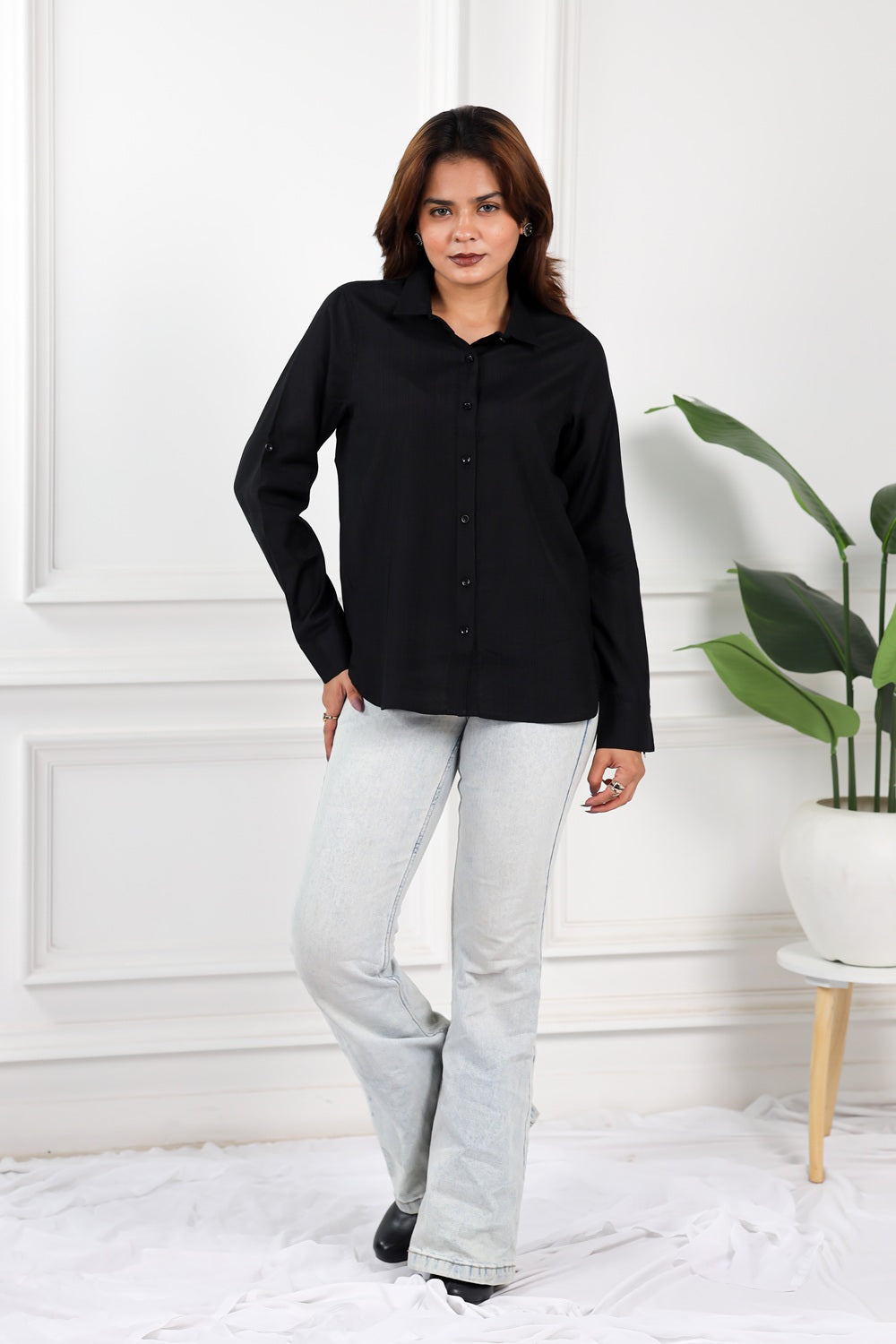 Mull-linen black full sleeve shirt