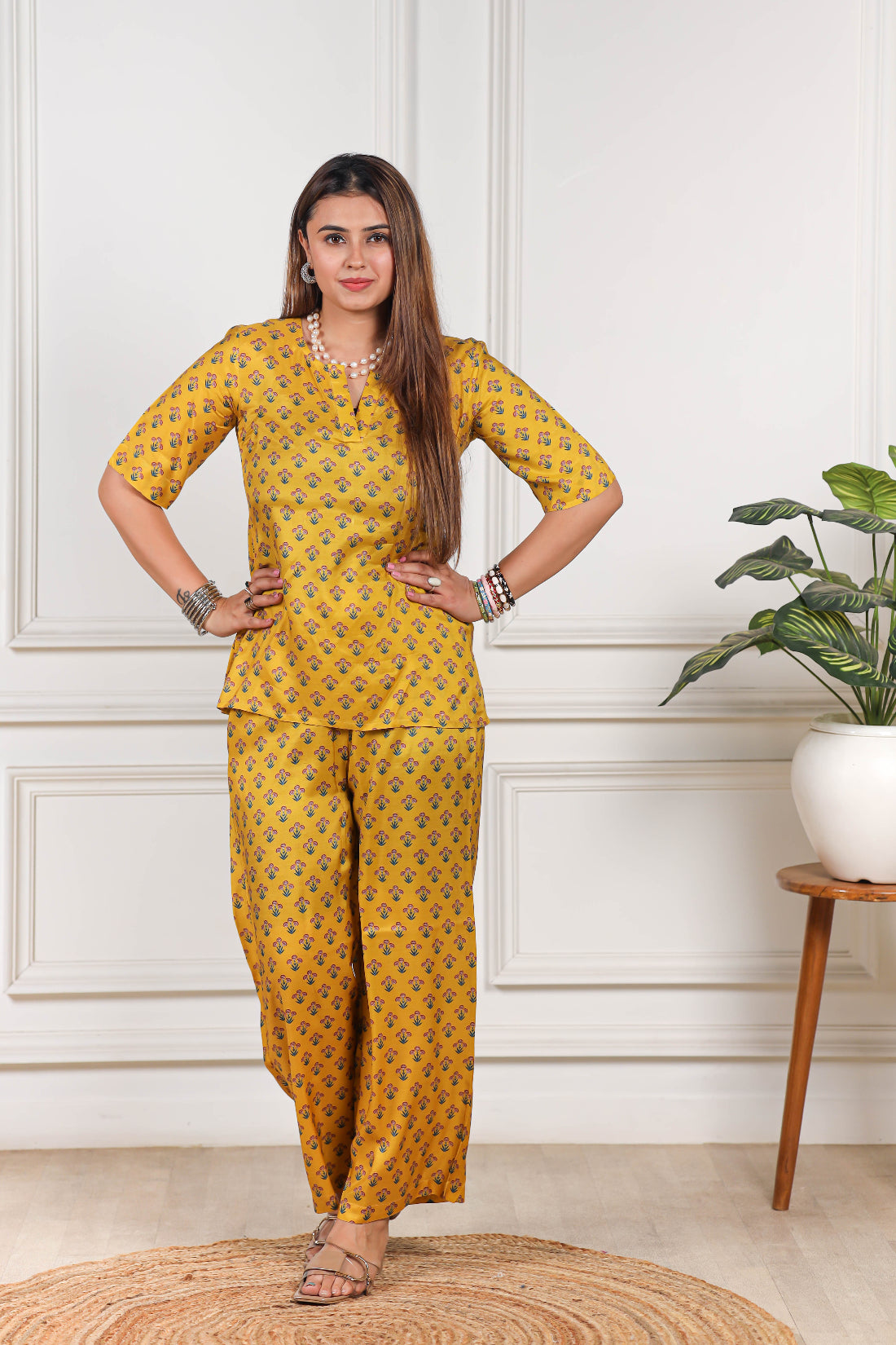 Printed Viscose Muslin yellow co ord set