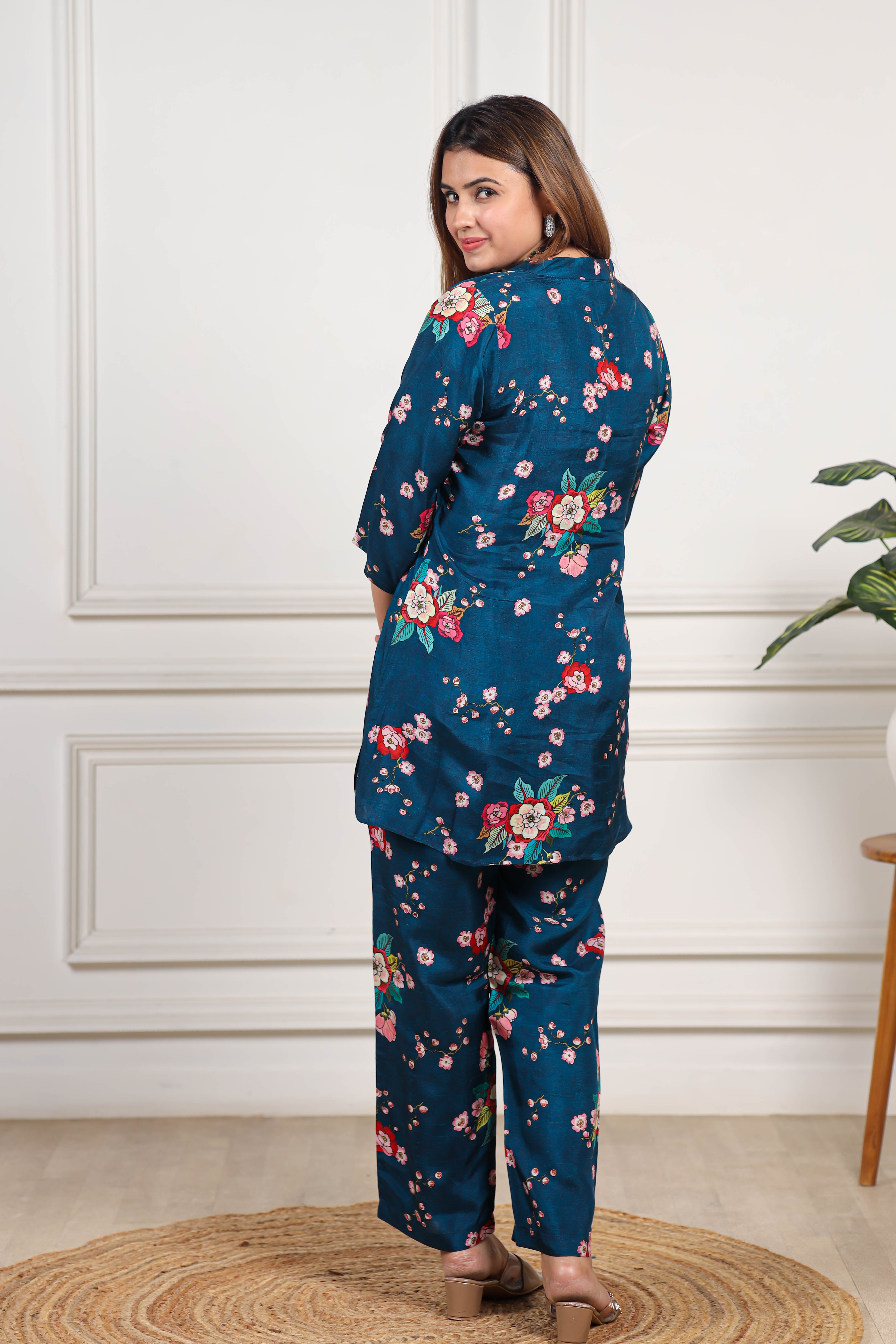 Floral Printed Viscose muslin blue co ord set