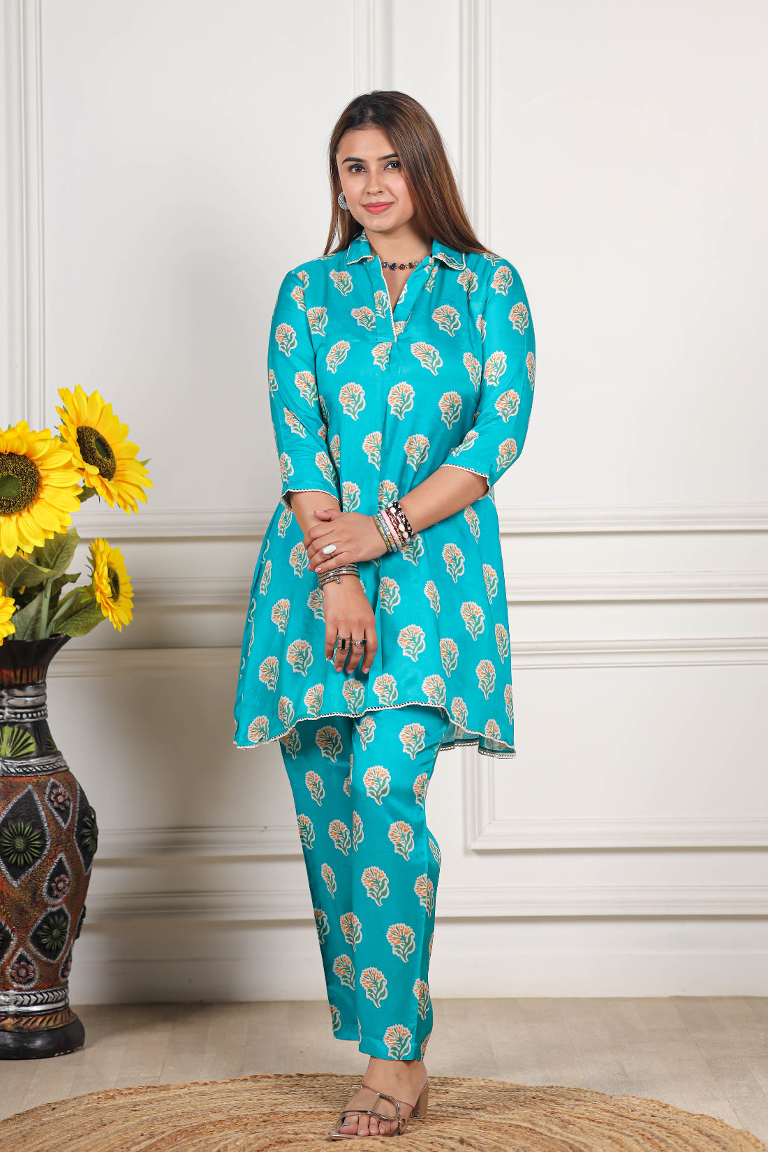 Abstract Printed Viscose muslin blue co ord set