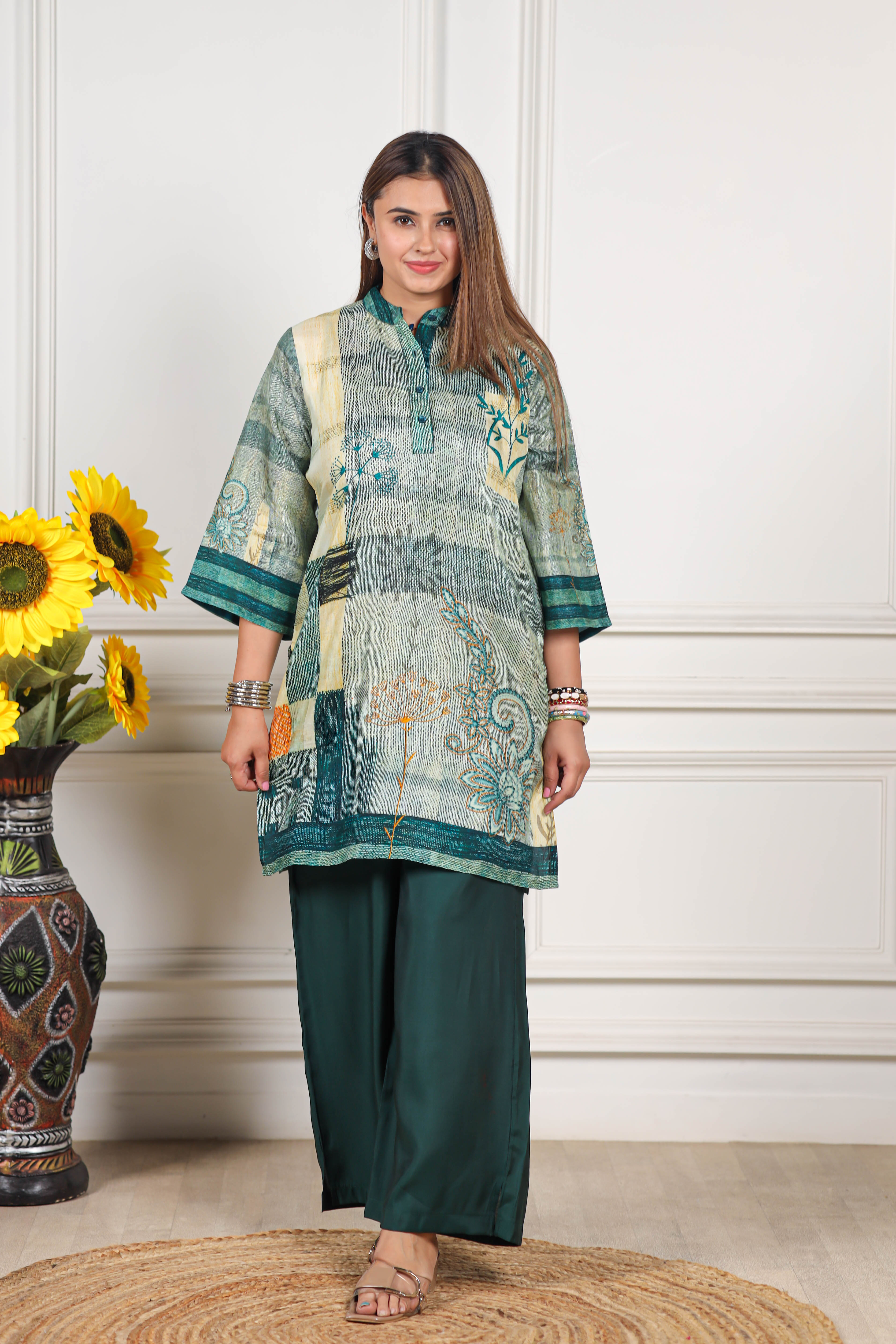 Digital Printed Viscose muslin green co ord set
