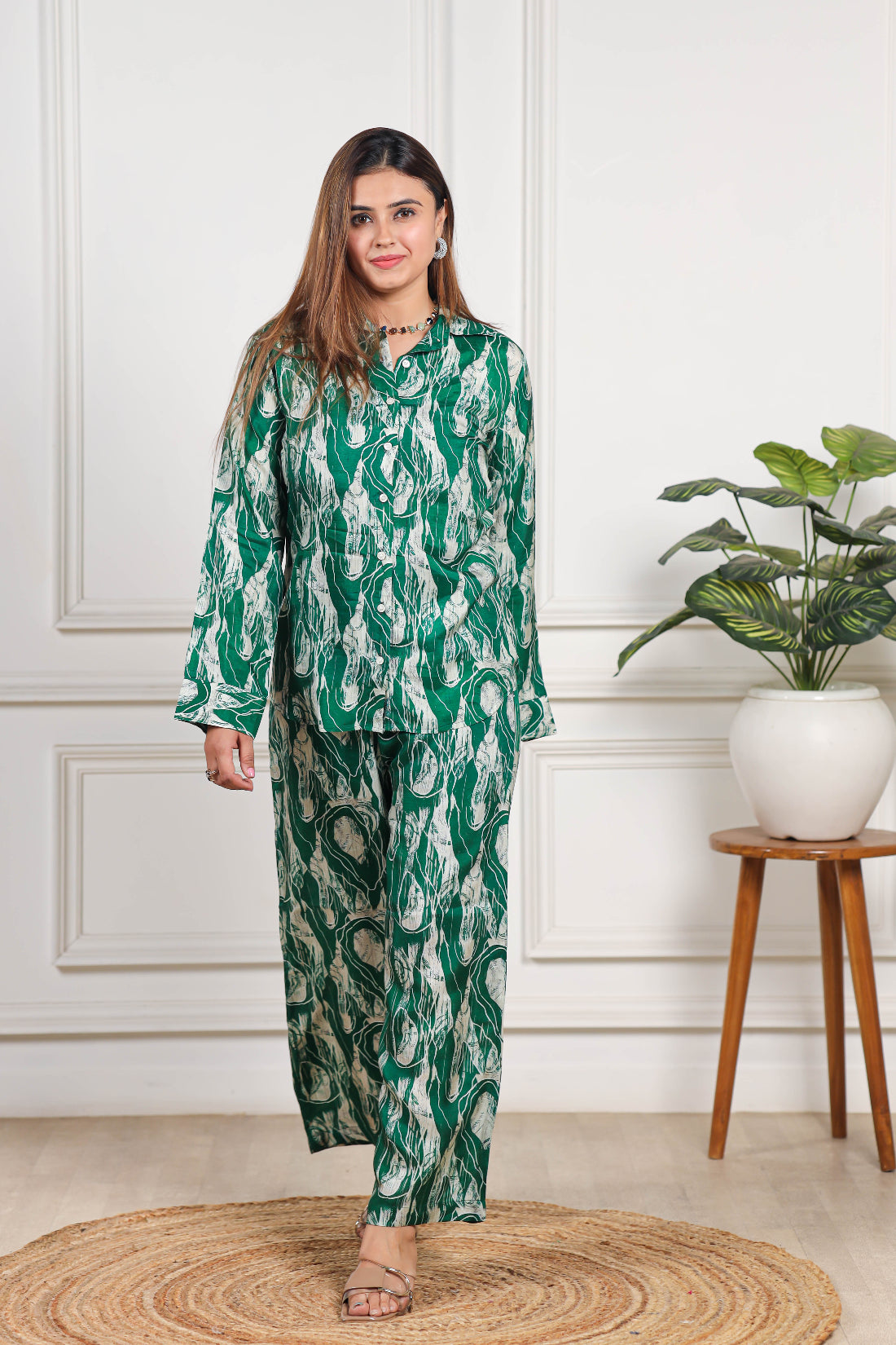 Printed Viscose muslin green co ord set