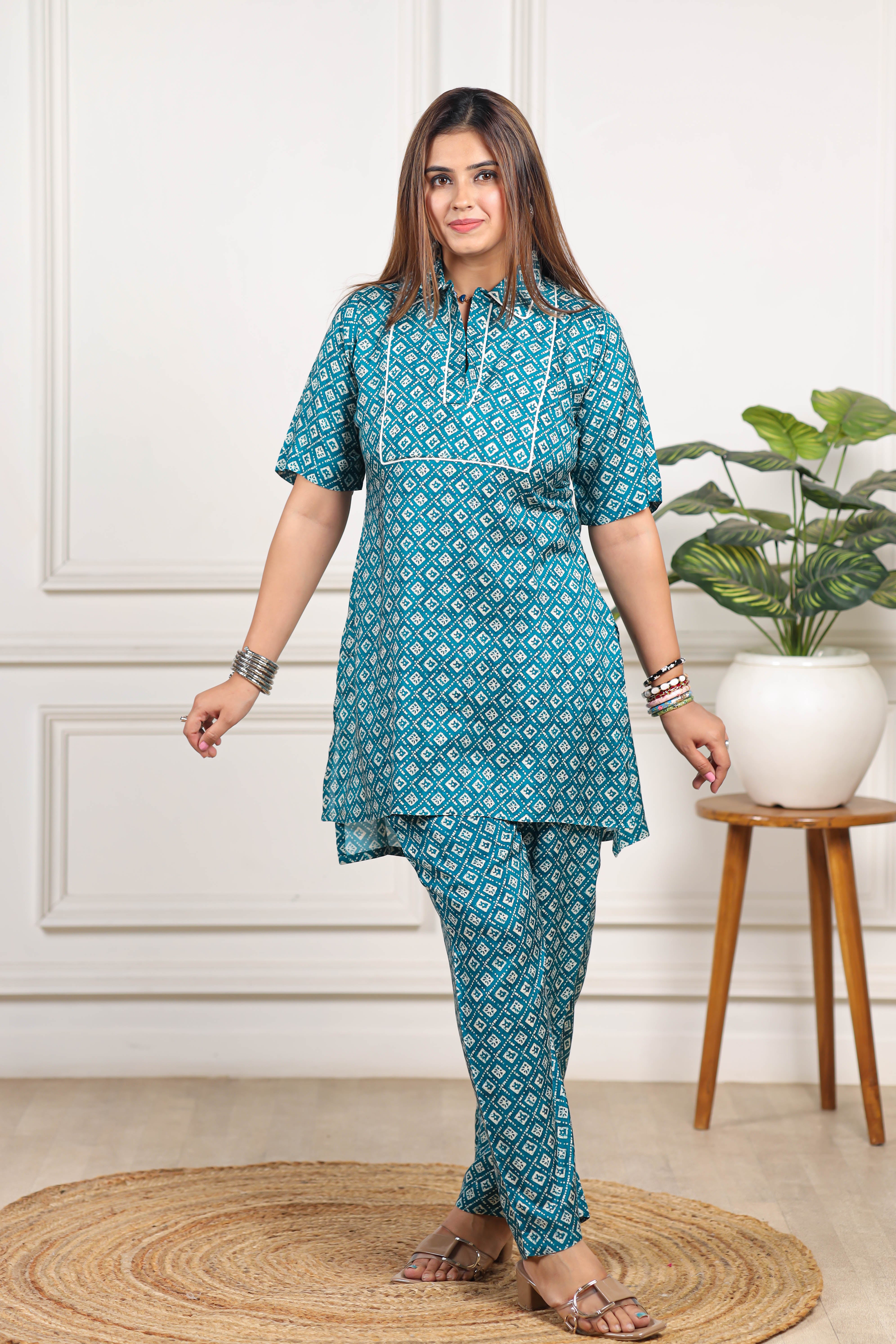 Printed Viscose muslin blue co ord set