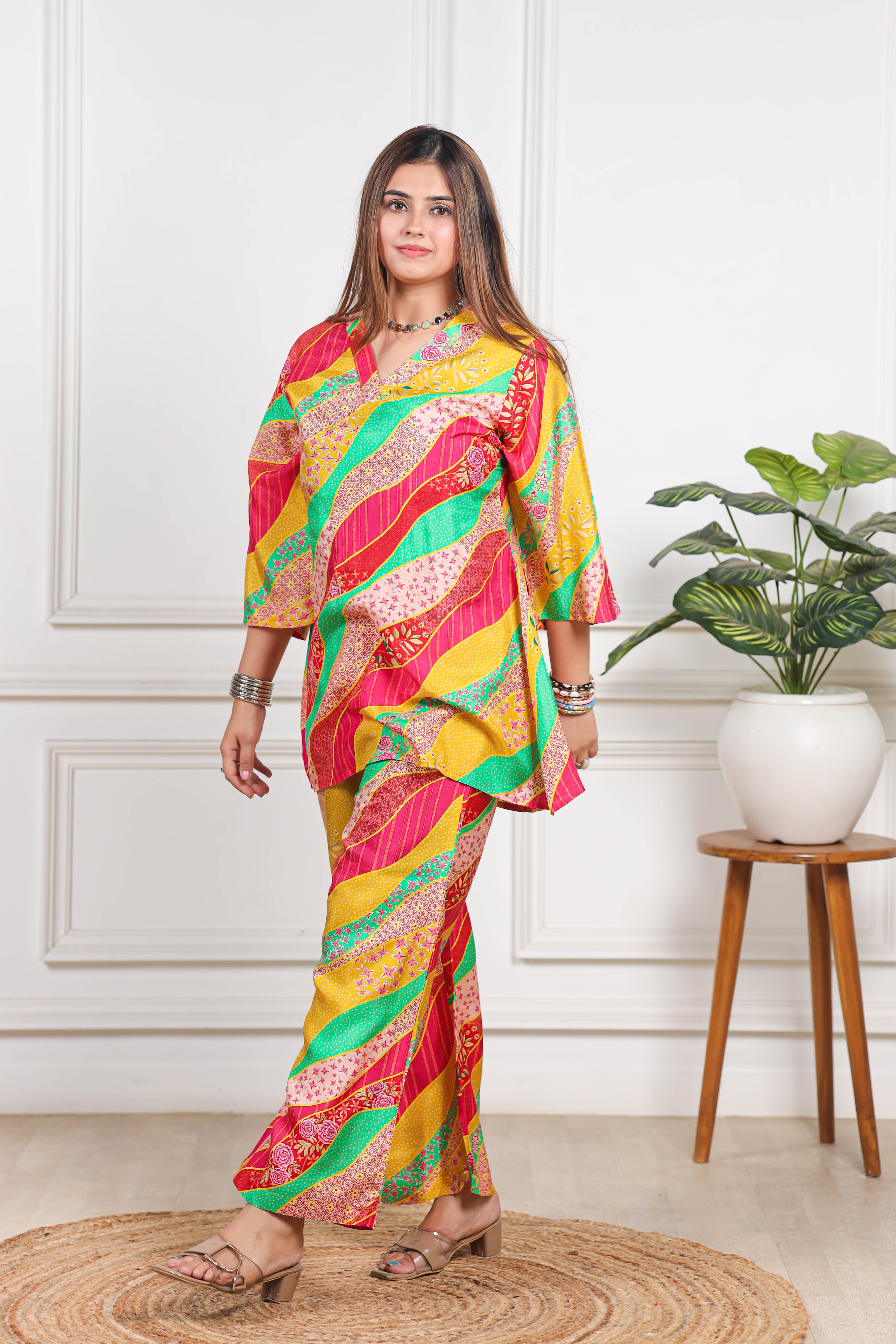 Printed Viscose muslin multicolour co ord set