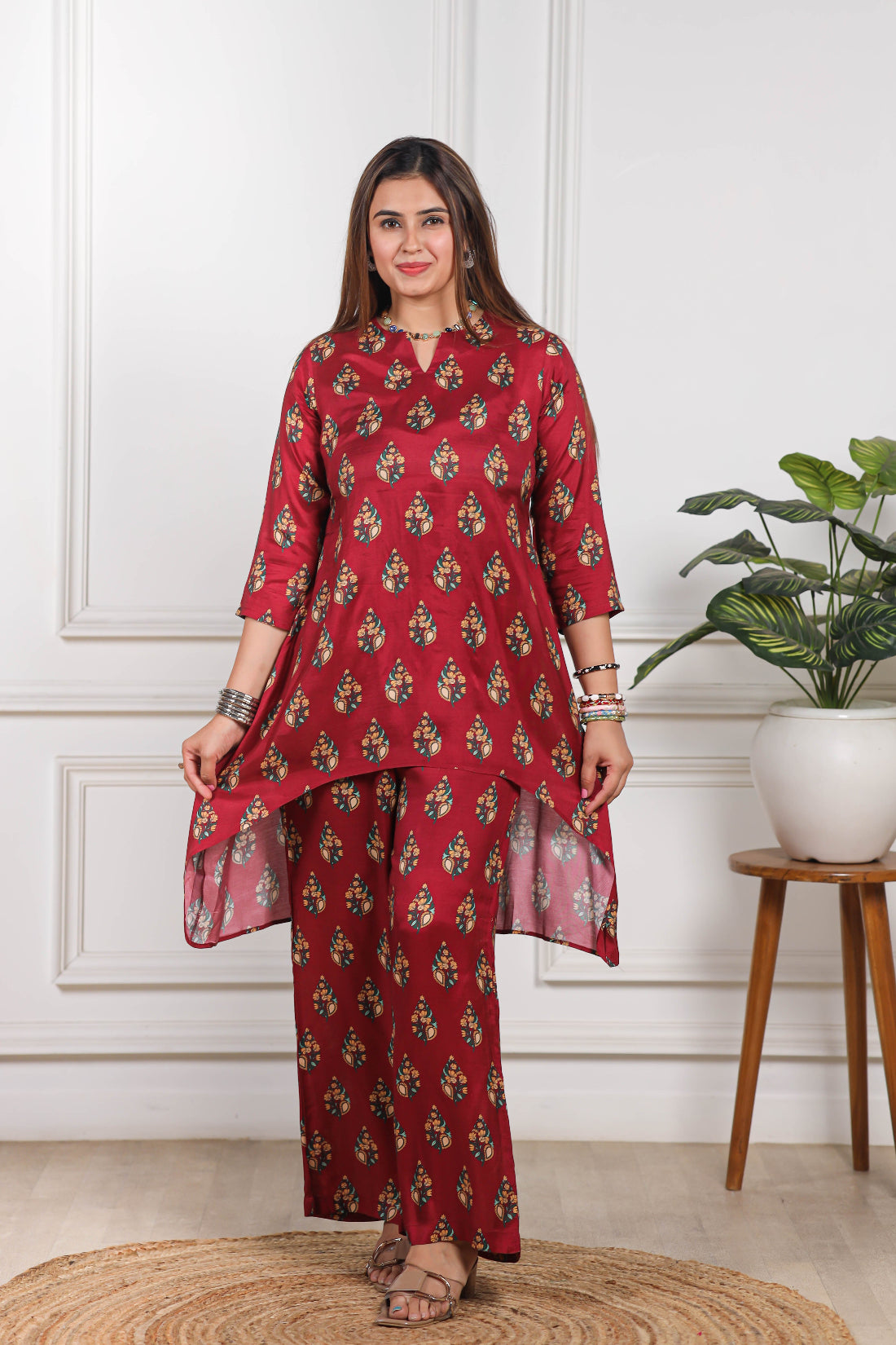 Printed Viscose muslin red co ord set