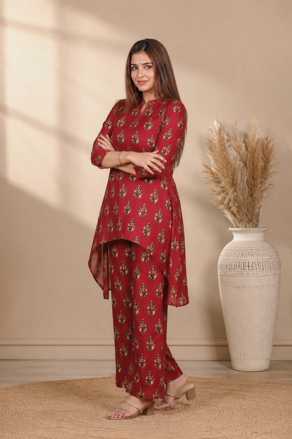 Printed Viscose muslin red co ord set
