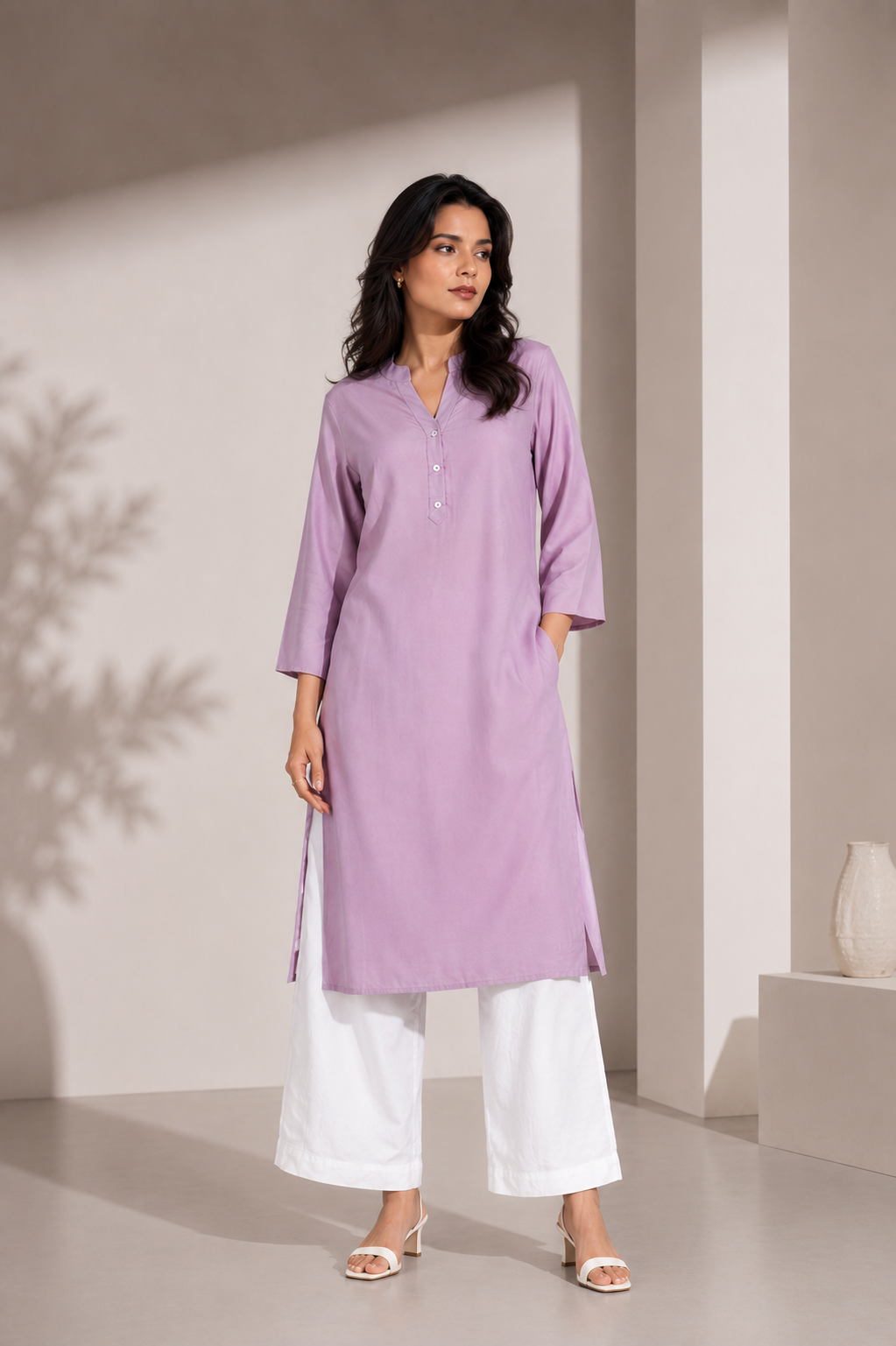 Mull-linen lilac long kurti