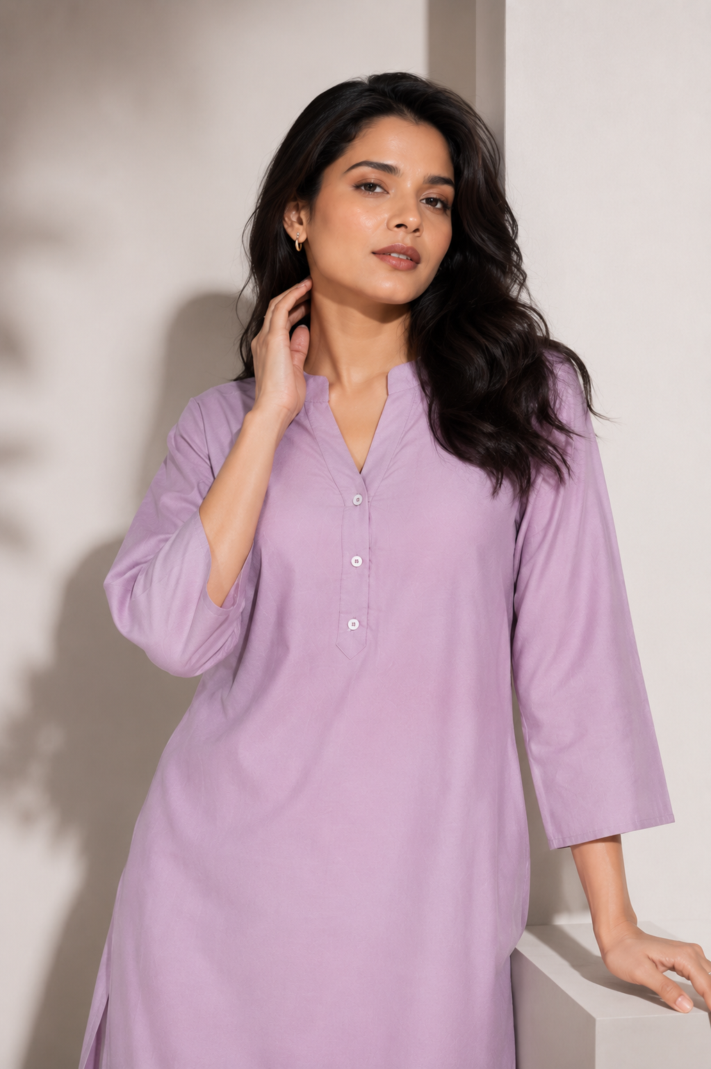 Mull-linen lilac long kurti
