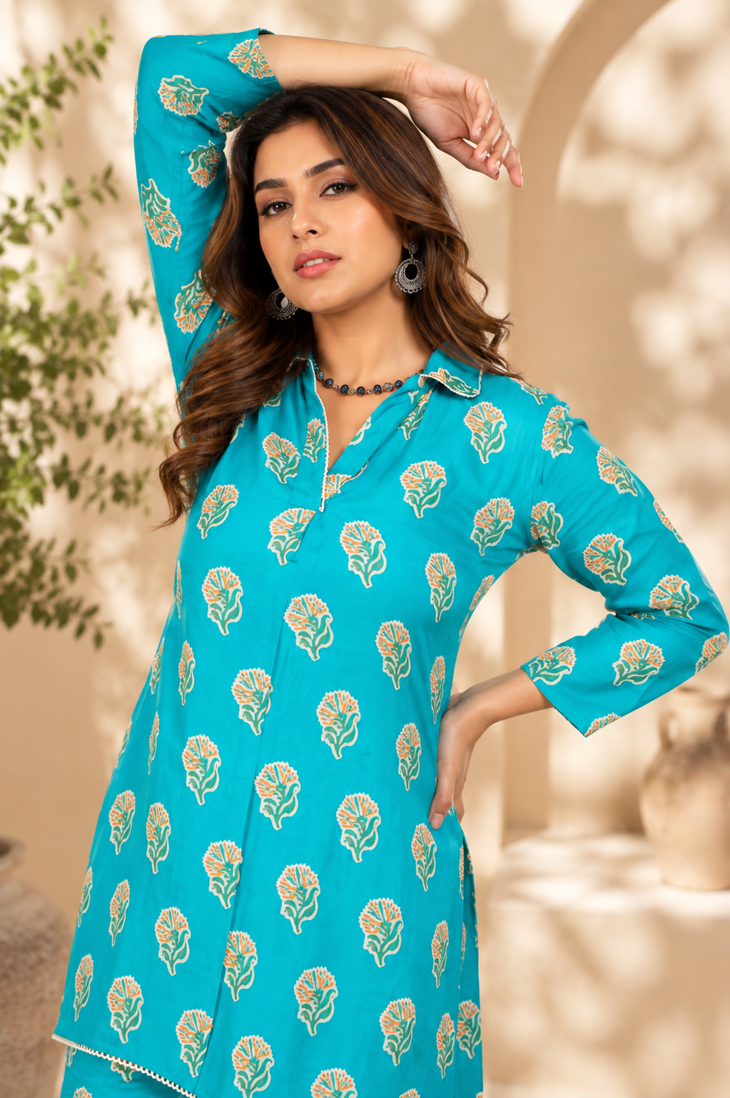 Abstract Printed Viscose muslin blue co ord set