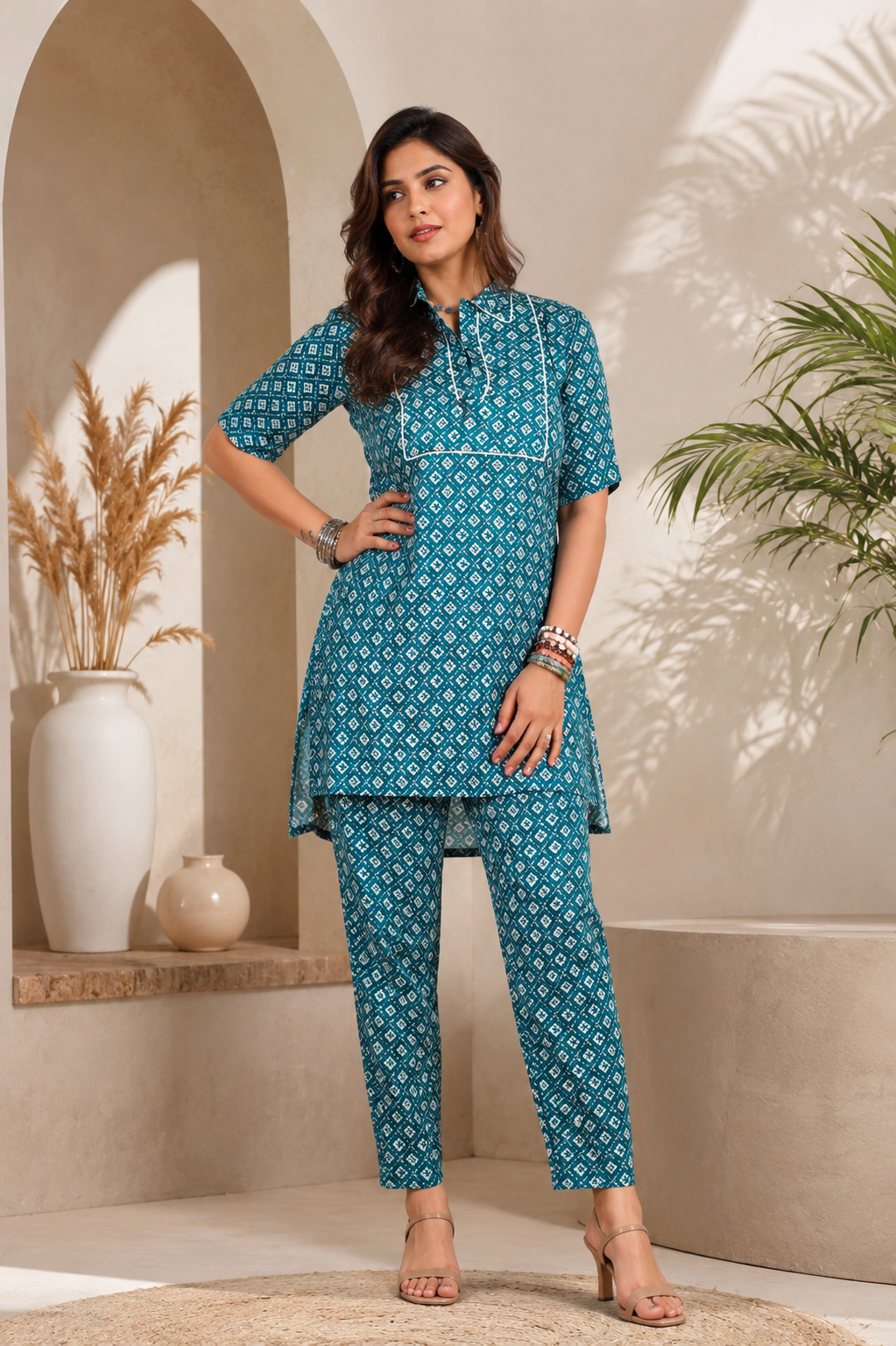 Printed Viscose muslin blue co ord set