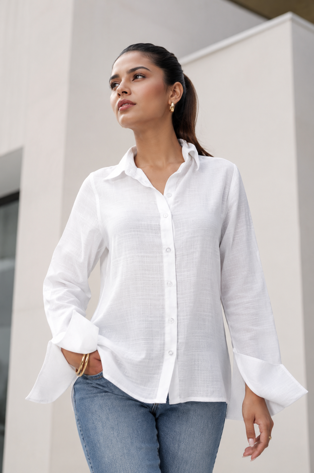 Mull-linen white full sleeve shirt
