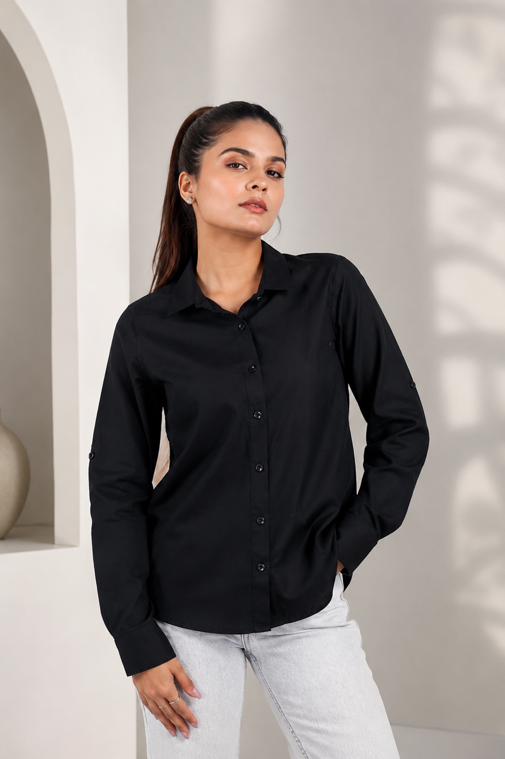 Mull-linen black full sleeve shirt
