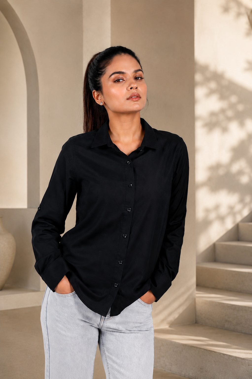 Mull-linen black full sleeve shirt