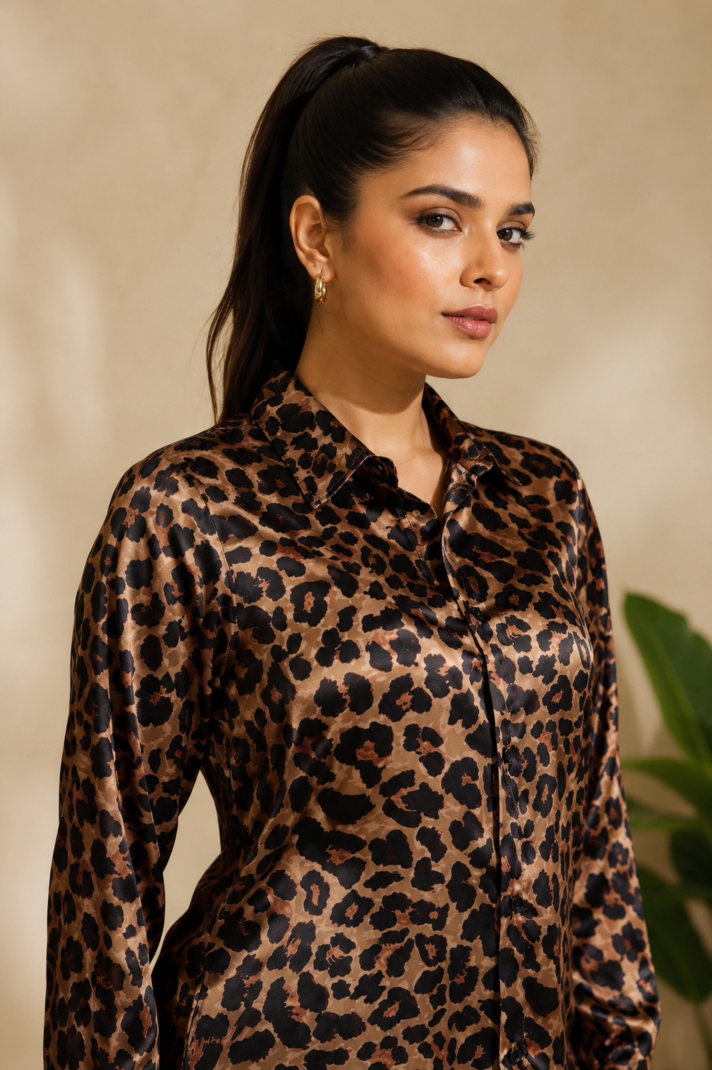Animal print satin printed shirt