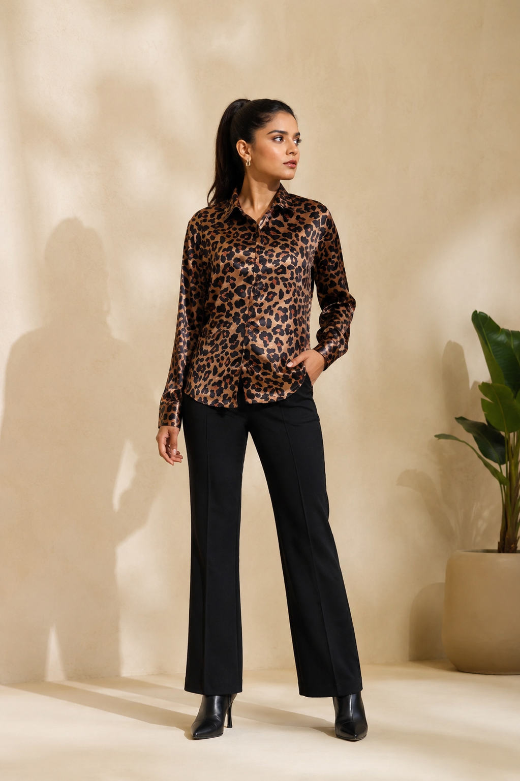 Animal print satin printed shirt