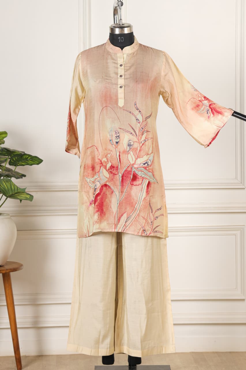 Printed Viscose muslin cream co ord set