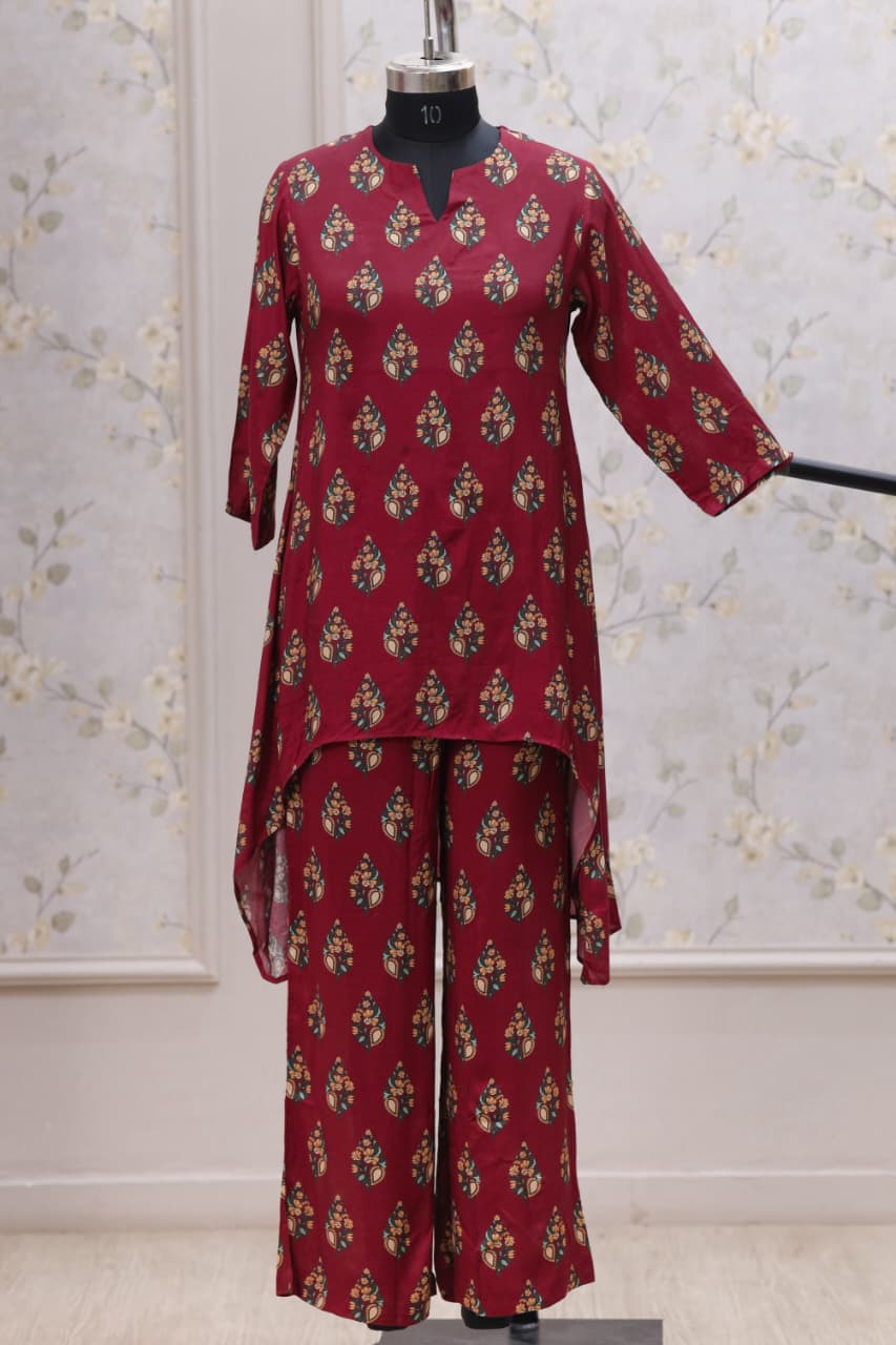 Printed Viscose muslin red co ord set