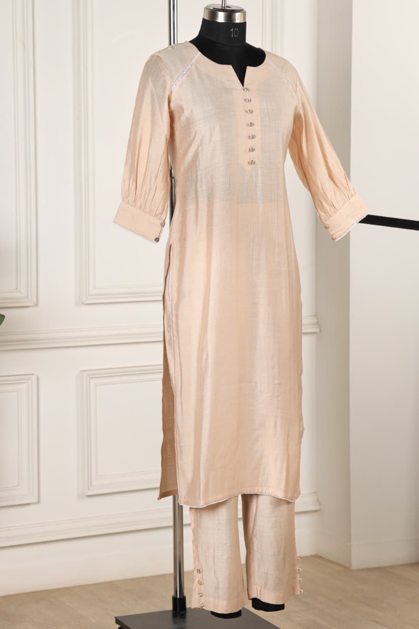 Plain Viscose goldy off white co ord set