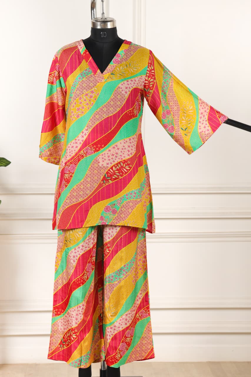 Printed Viscose muslin multicolour co ord set