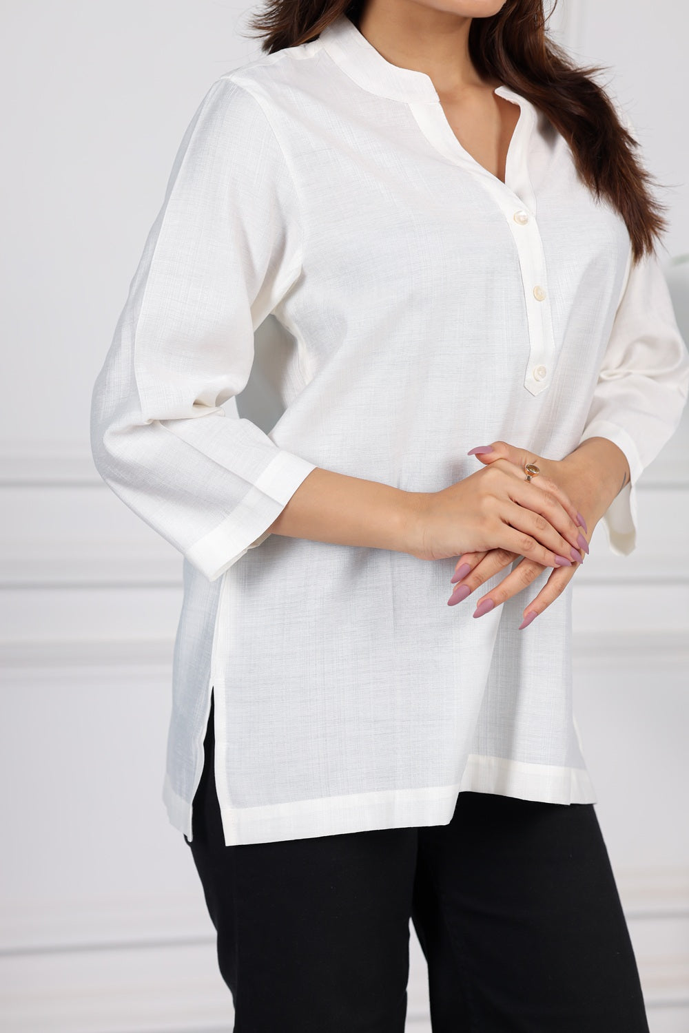 Mull-linen white short kurti