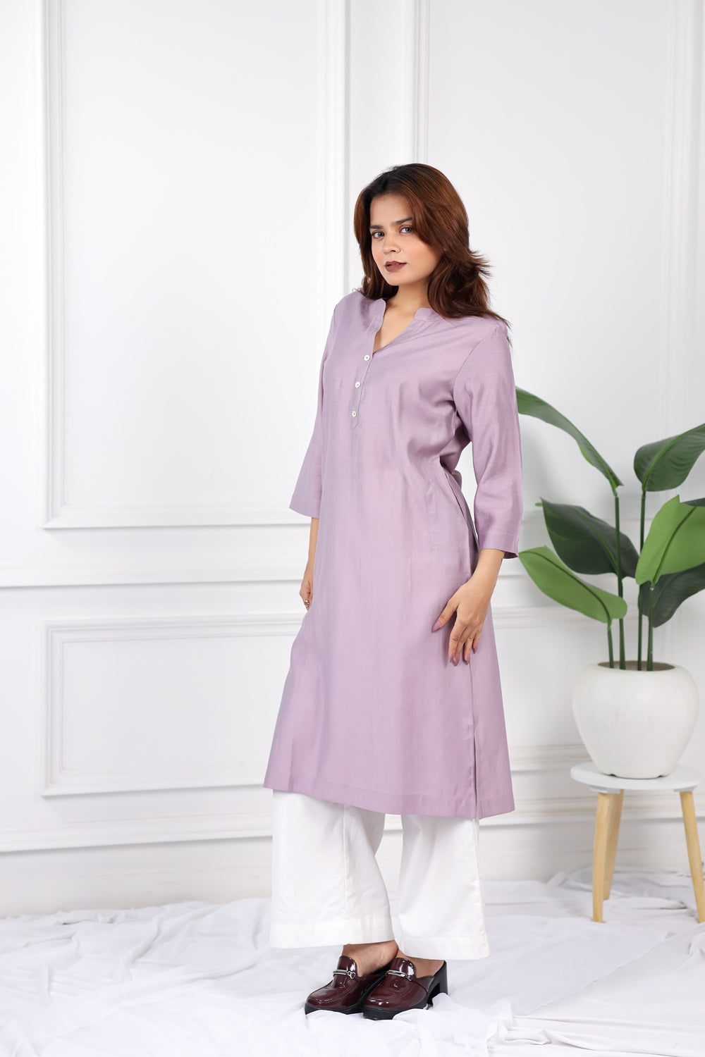 Mull-linen lilac long kurti