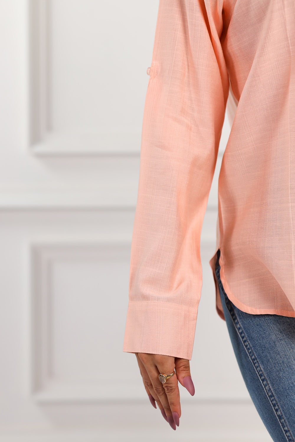 Mull-linen peach full sleeve shirt