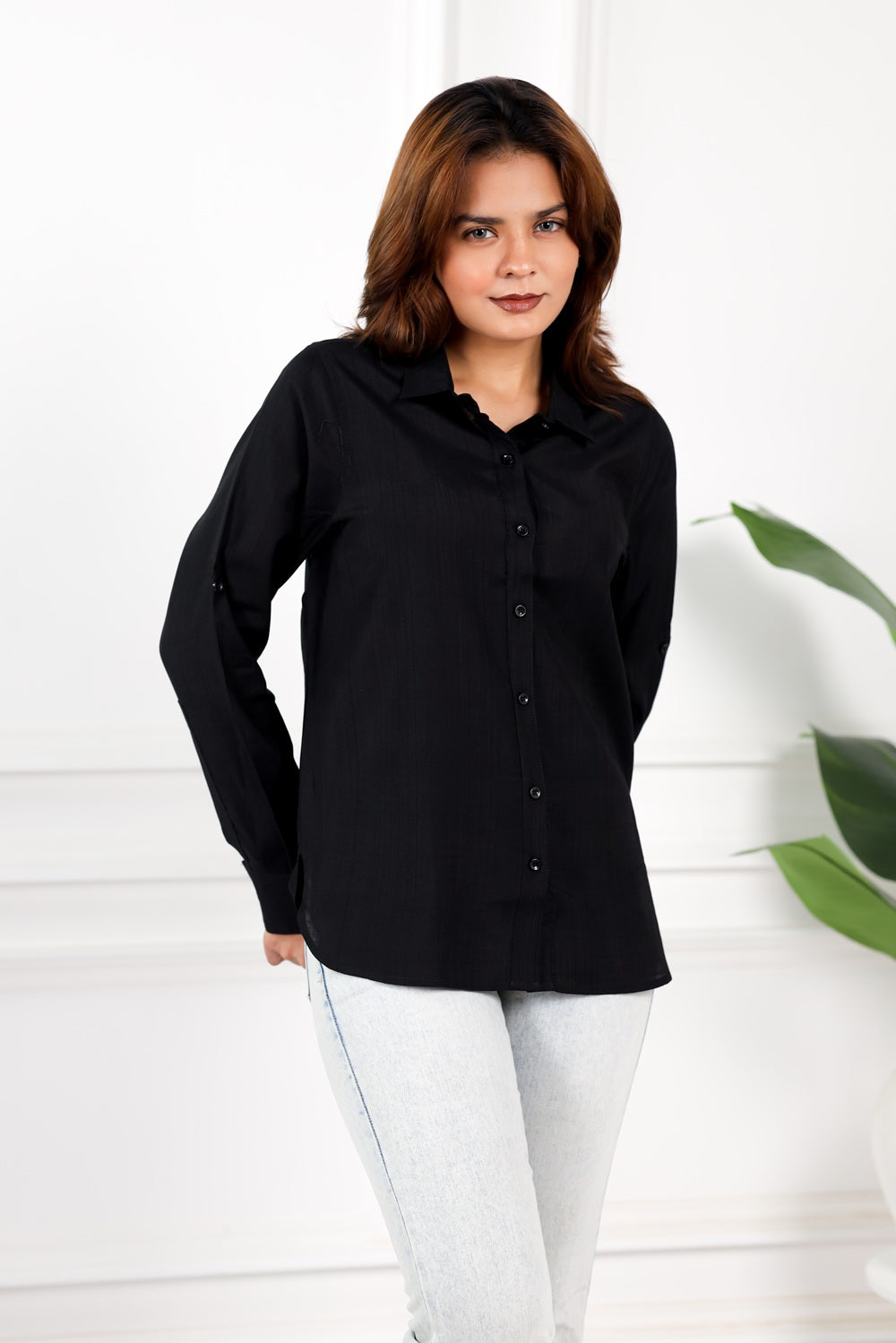 Mull-linen black full sleeve shirt
