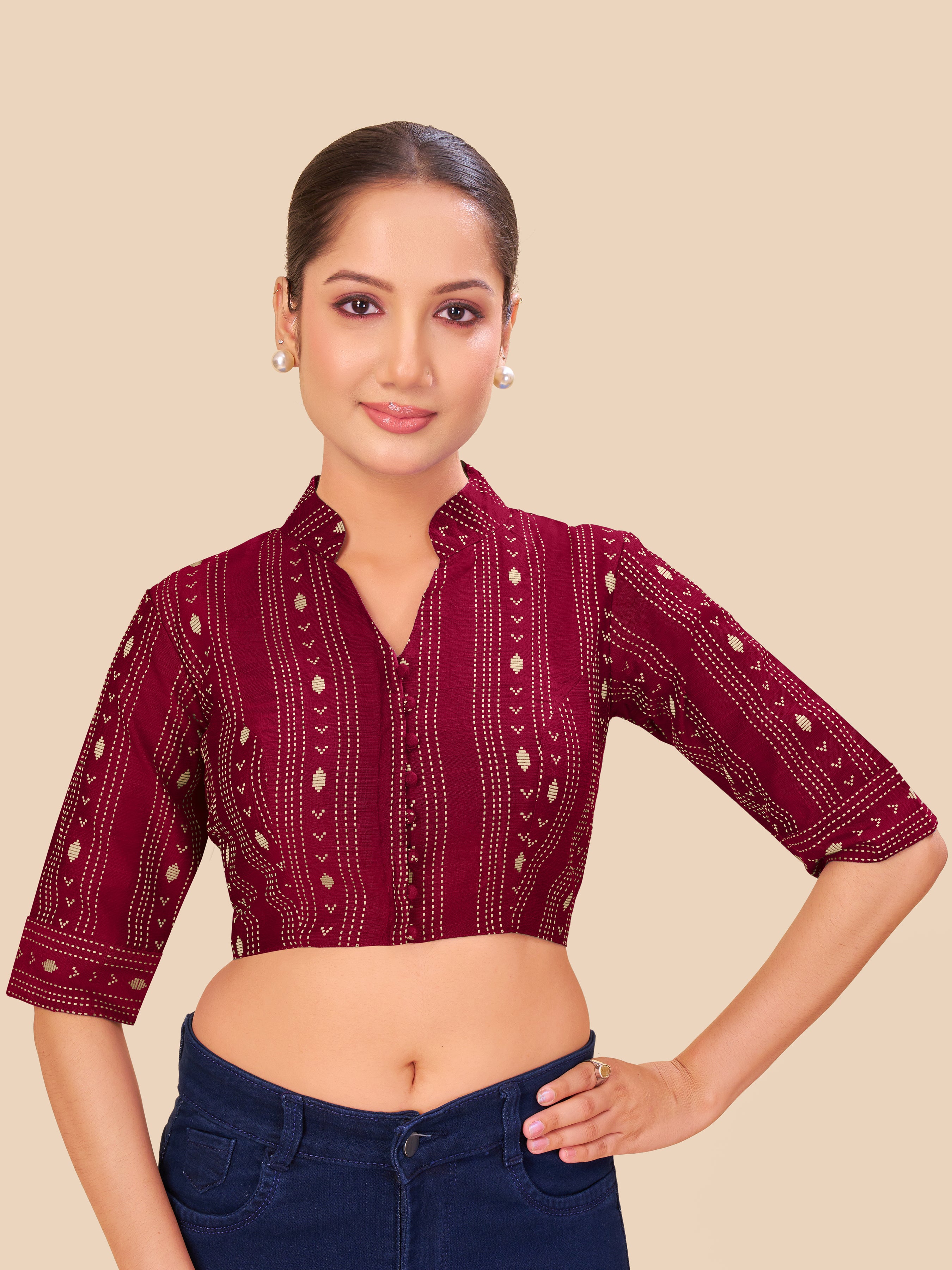 Women's jecard fabric blouse