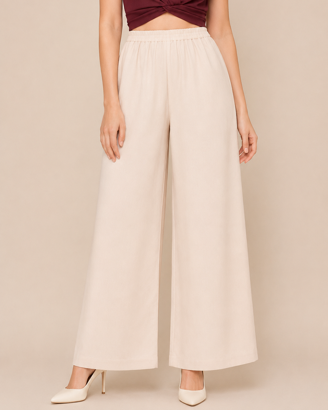 Beige Women's Cotton Palazzo