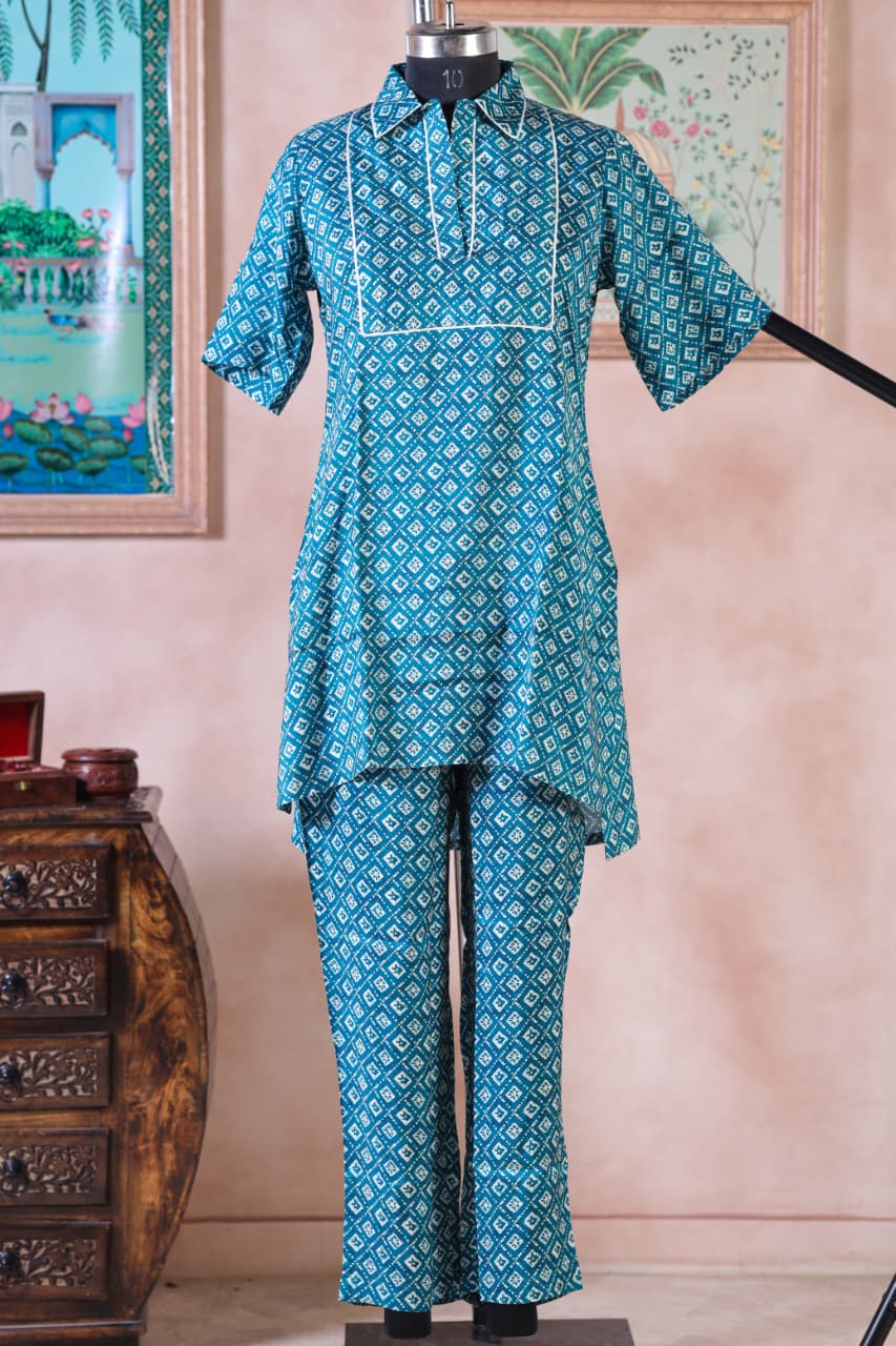 Printed Viscose muslin blue co ord set