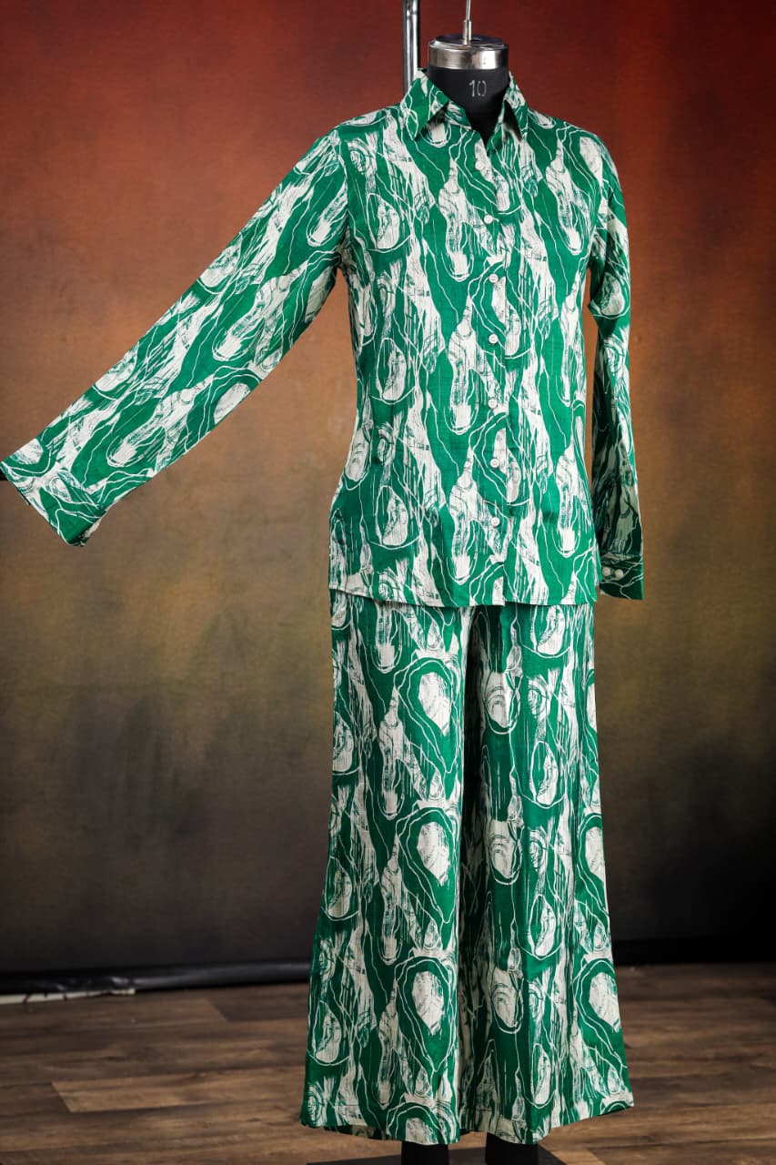 Printed Viscose muslin green co ord set