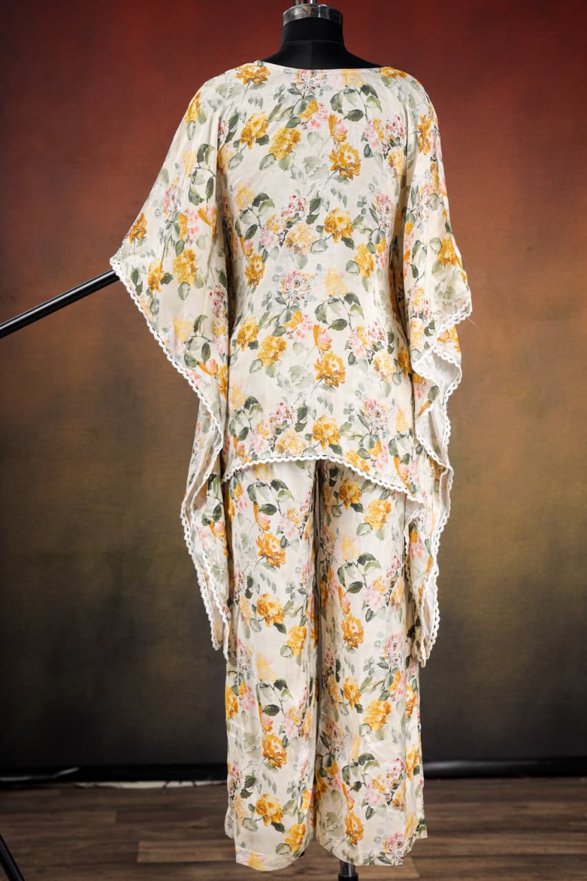 Printed Viscose muslin cream co ord set