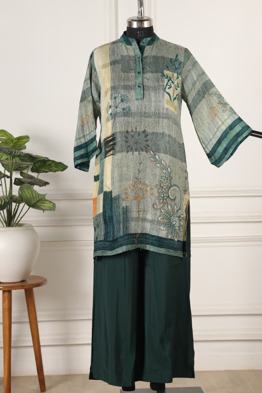 Digital Printed Viscose muslin green co ord set