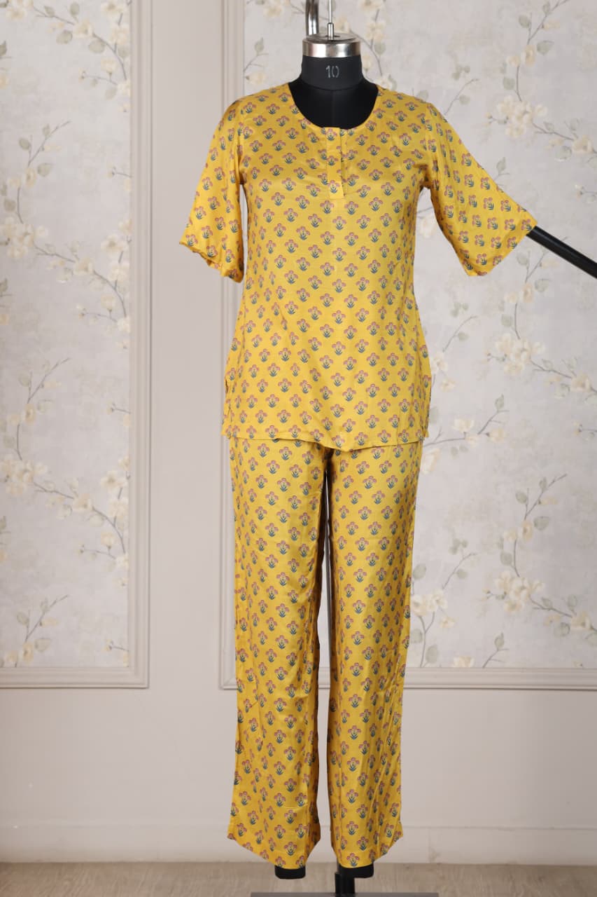 Printed Viscose Muslin yellow co ord set
